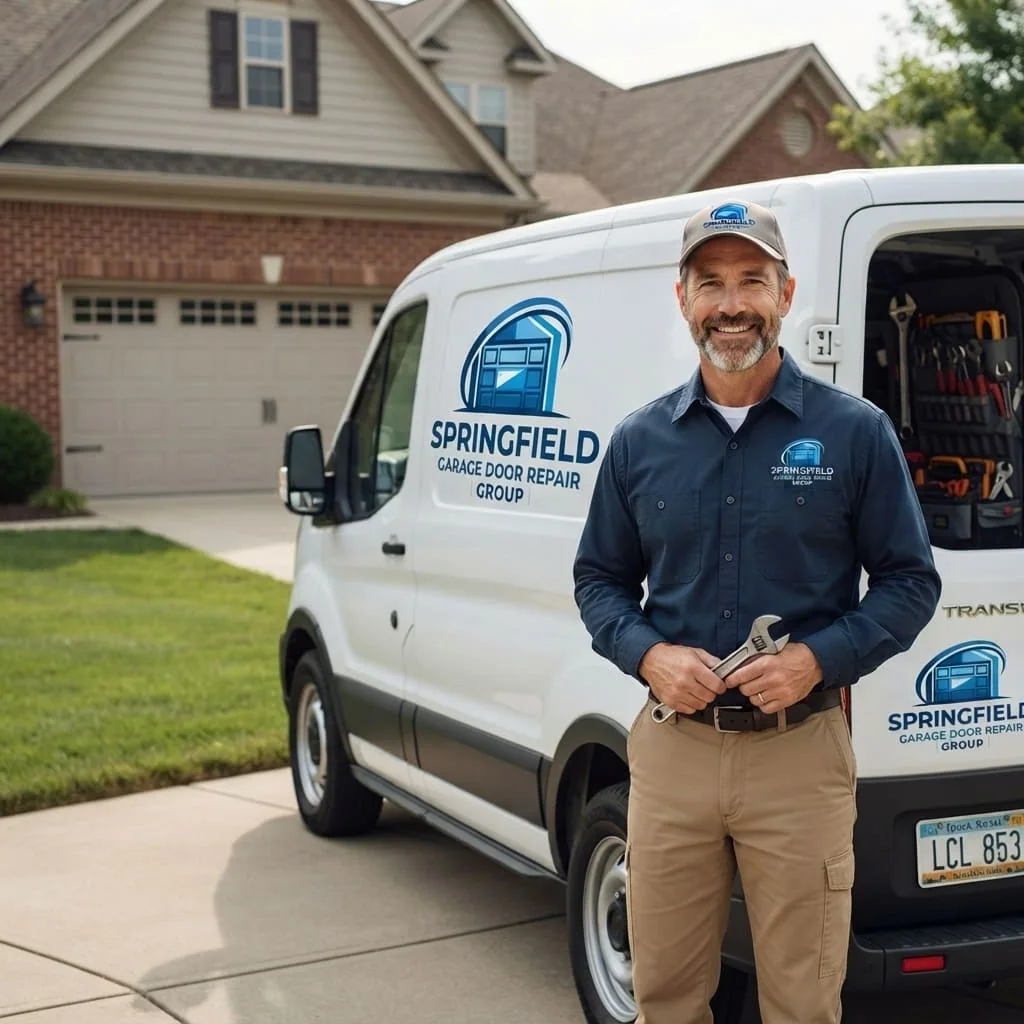 Garage Door Repair in Riverton, IL Technician arriving to repair a garage door at a rural property near Riverton, Illinois